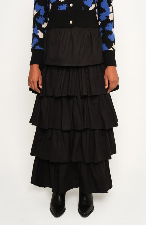 Release Tiered Ruffle Stretch Cotton Maxi Skirt