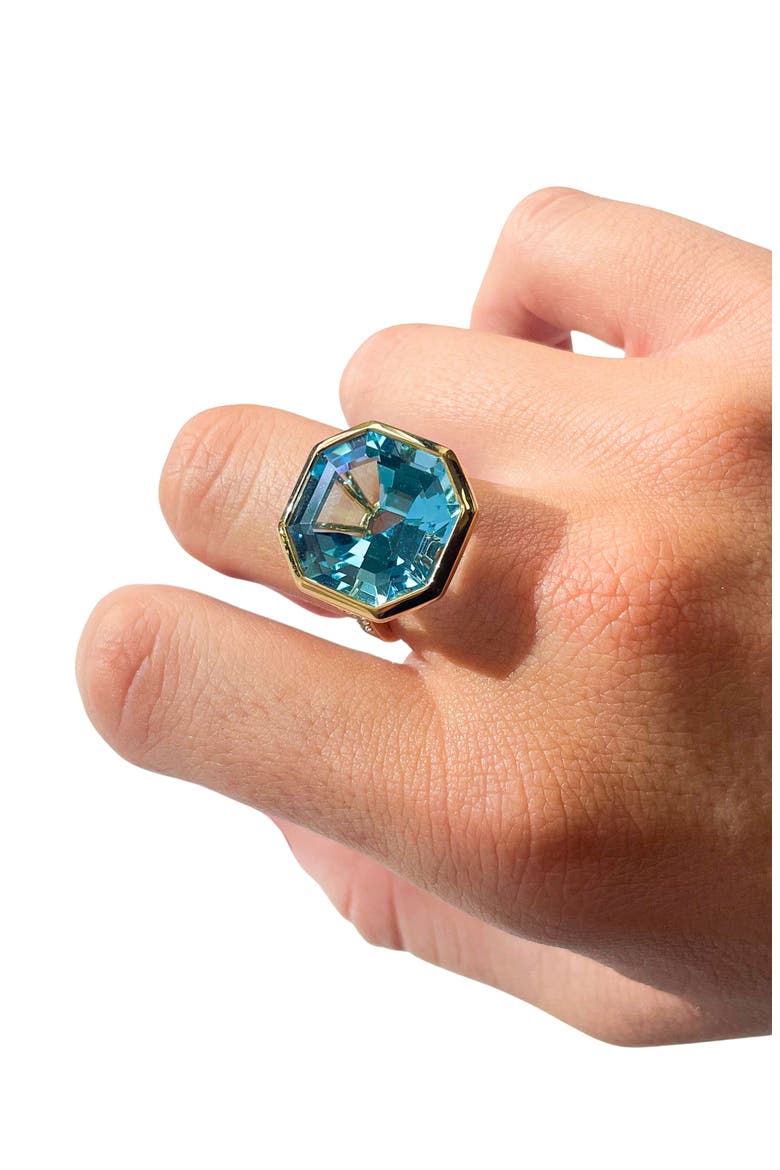 Gossip Octagon Cut Stone & Pavé Diamond Ring, Alternate, color, PALE BLUE
