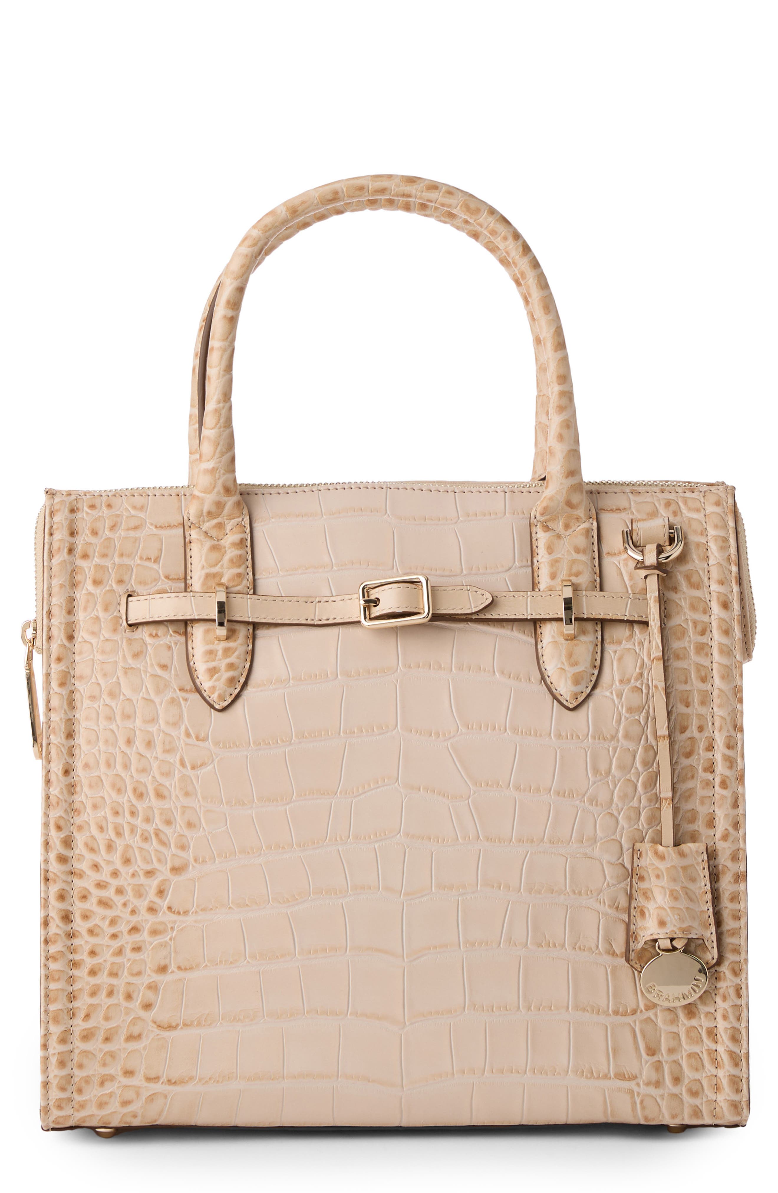 Brahmin Small Caroline Croc Embossed Leather Satchel in Cloud Dancer 