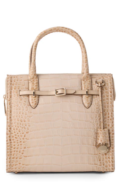 Small Caroline Croc Embossed Leather Satchel