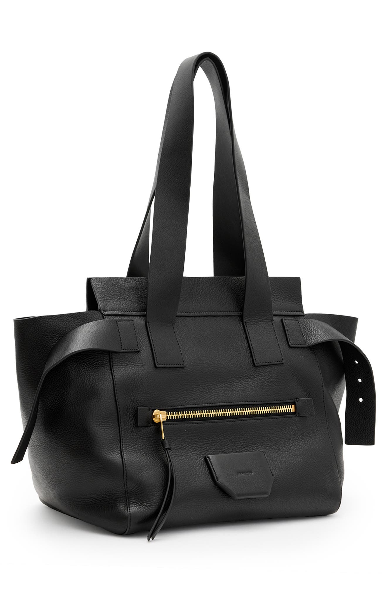 AllSaints Perez Leather Shoulder Tote, Alternate, color, Black