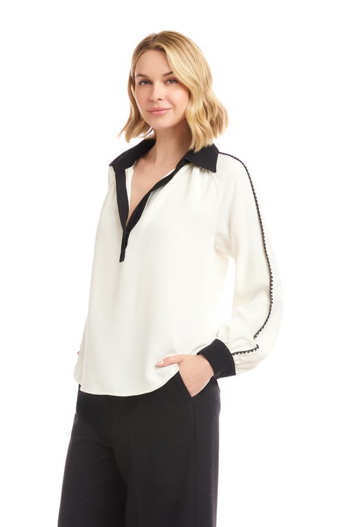 Karen Kane Colorblock Trim Popover Top In White