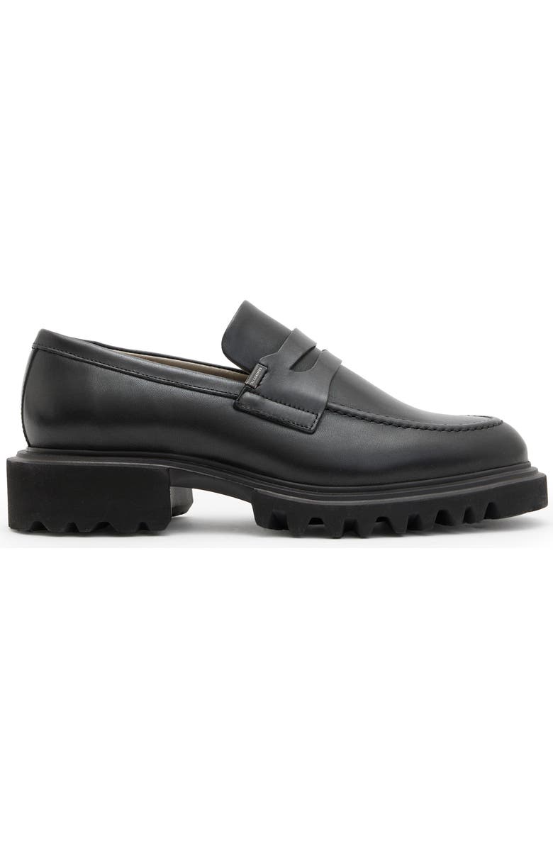 AllSaints Lola Lug Sole Penny Loafer, Alternate, color, Black