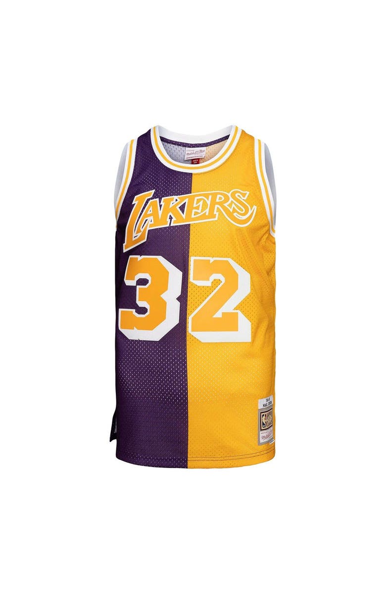 Mitchell & Ness Men's Mitchell & Ness Magic Johnson Purple/Gold Los Angeles Lakers Big & Tall Hardwood Classics 1984/85 Split Swingman Jersey, Alternate, color, Purple