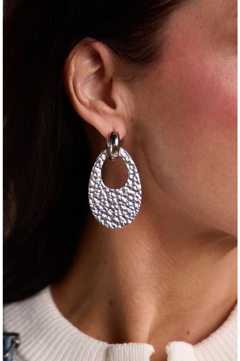Olivia Leather Hoop Earrings, Alternate, color, Silver / Silver