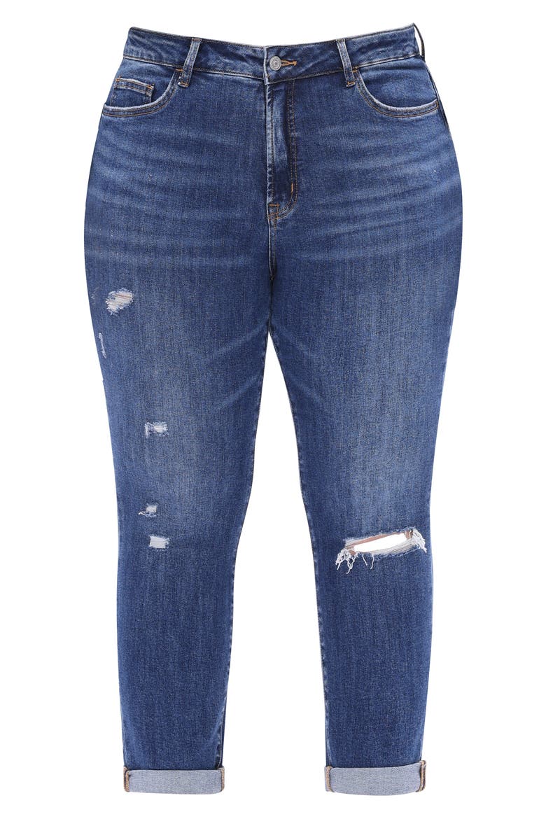 High Waist Distressed Straight Leg Jeans, Alternate, color, DARK BLUE