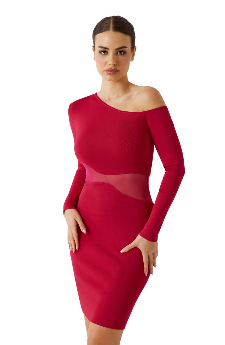 Marciano Sol Long Sleeve Body-Con Dress, Alternate, color, Bright Red