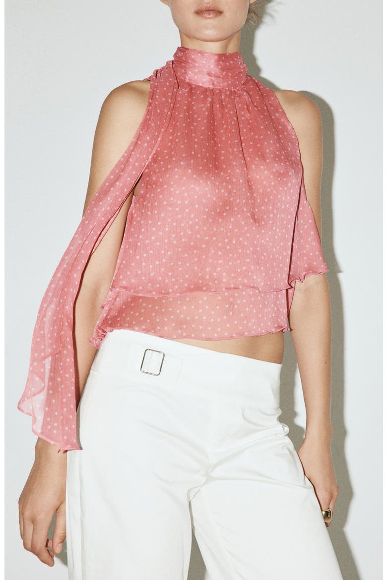 Polka Dot Mock Neck Layered Top, Main, color, PALE PINK