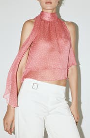 MANGO Polka Dot Mock Neck Layered Top