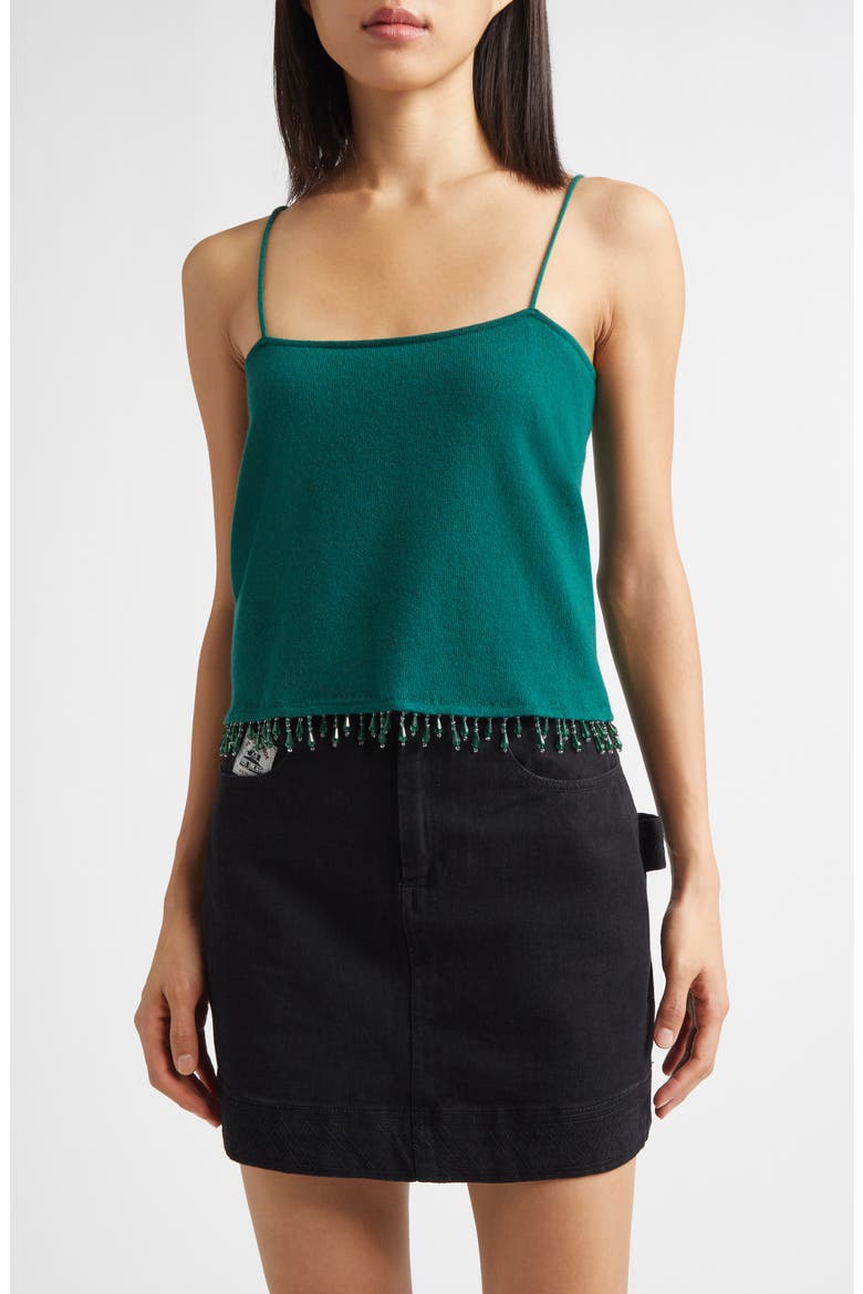 Lodge Beaded Cashmere Camisole, Main, color, DARK GREEN