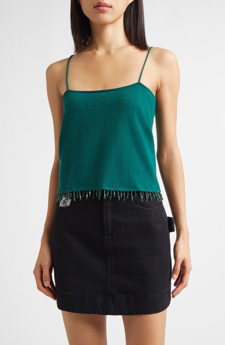 Bode Lodge Beaded Cashmere Camisole, Main, color, Dark Green