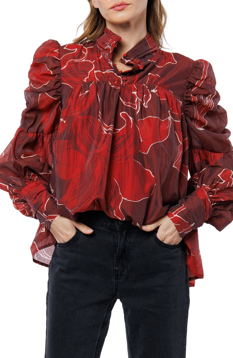 CIEBON Lynn Puff Balloon Sleeve Top, Main, color, Burgundy/ Red