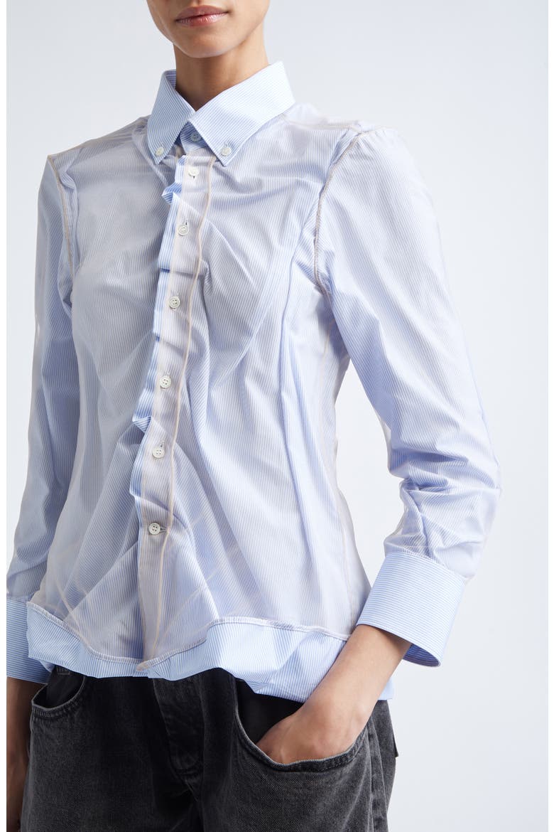 Stripe Ruffle Long Sleeve Cotton Button-Down Shirt, Alternate, color, LIGHT BLUE STRIPE