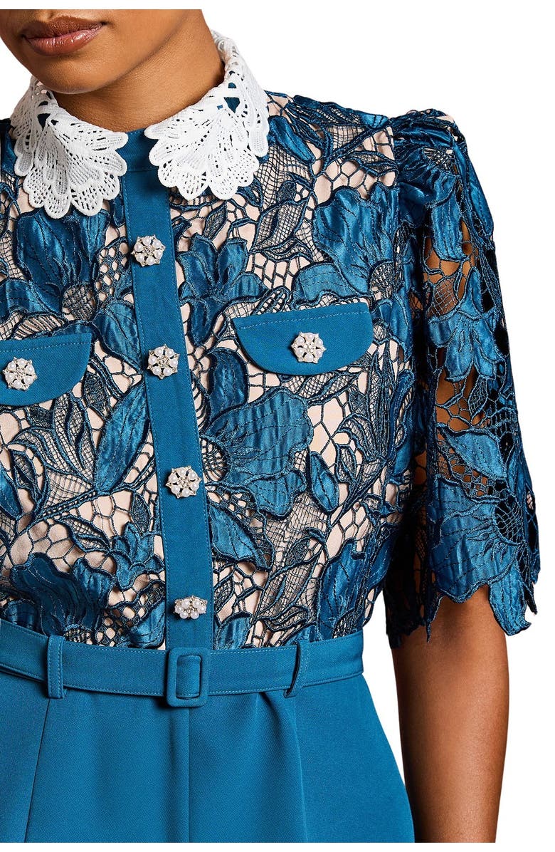 Coast Petite Lace Shirt Short Sleeve Jumpsuit, Alternate, color, Slate Blue