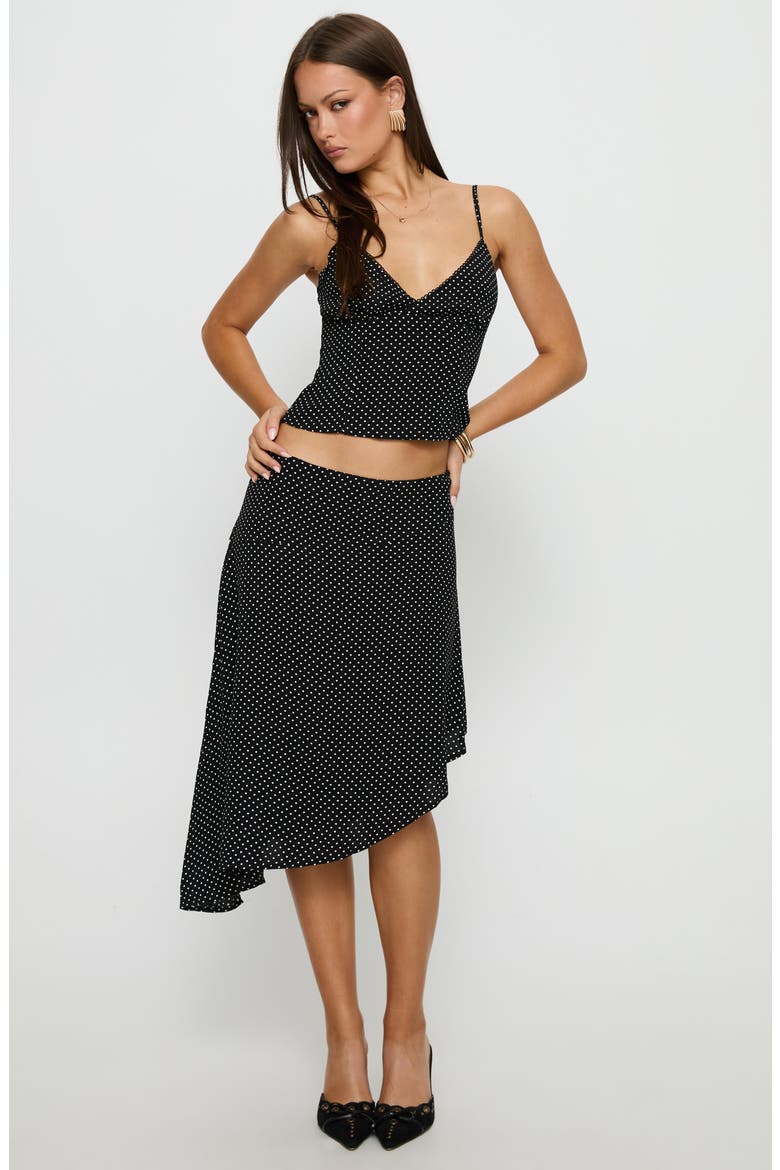 Cabernet Polka Dot Camisole & Asymmetric Skirt Set, Alternate, color, BLACK POLKA