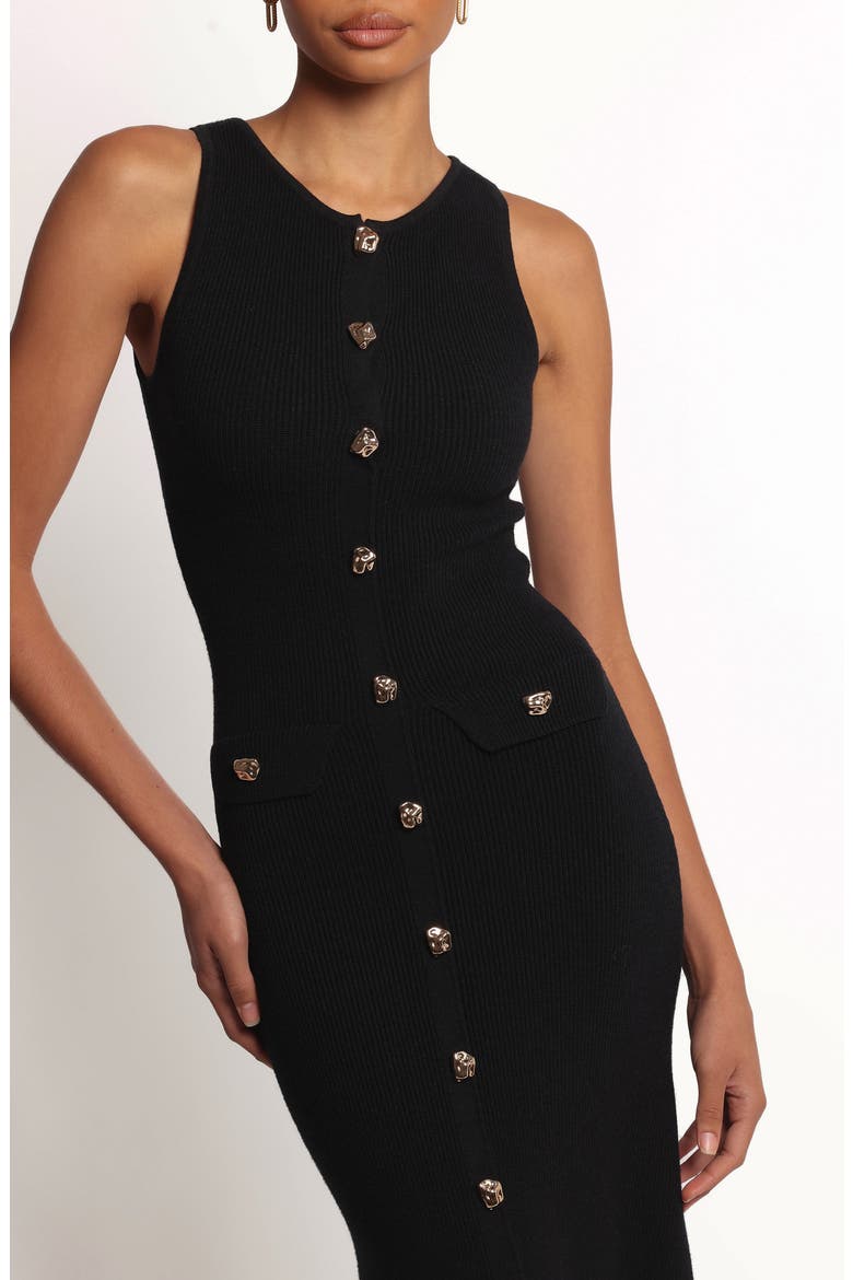 Sleeveless Rib Button-Up Sweater Midi Dress, Alternate, color, BLACK
