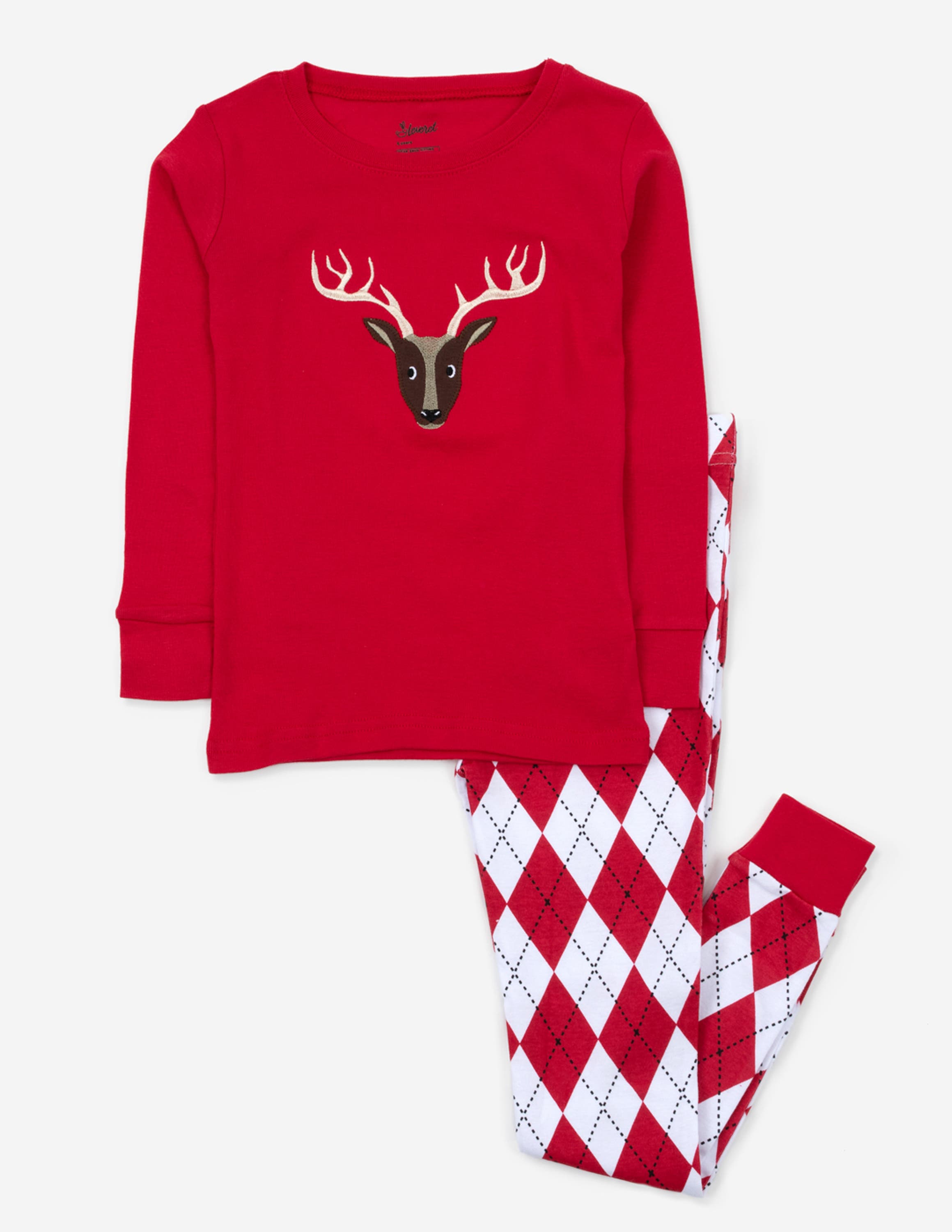 Leveret Kids'  Two-piece Cotton Matching Family Holiday Pajamas, Argyles & Holiday Prints In Red