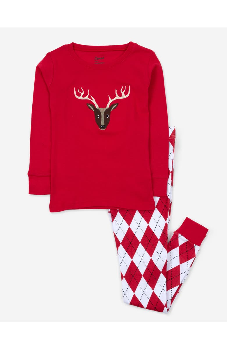 Leveret Kids Two-Piece Cotton Matching Family Holiday Pajamas, Argyles & Holiday Prints, Main, color, Argyle Red & White