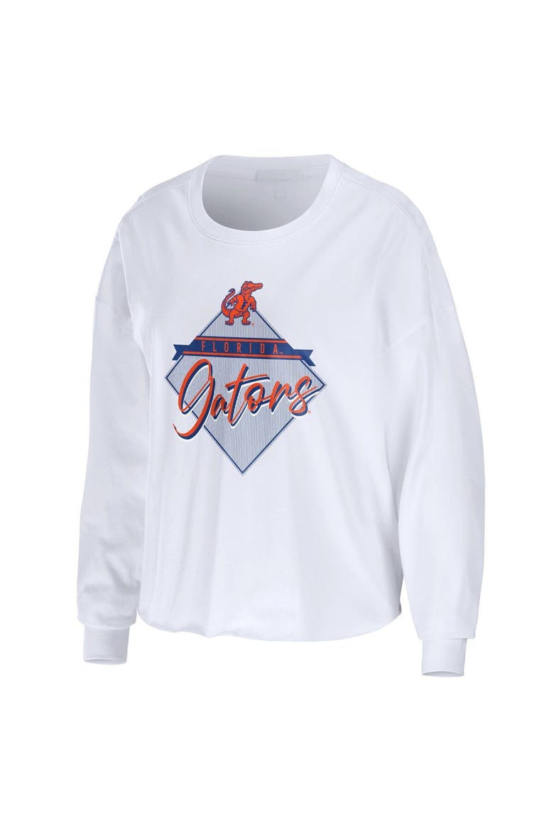 Women's WEAR by Erin Andrews White Florida Gators Diamond Long Sleeve Cropped T-Shirt, Alternate, color, White