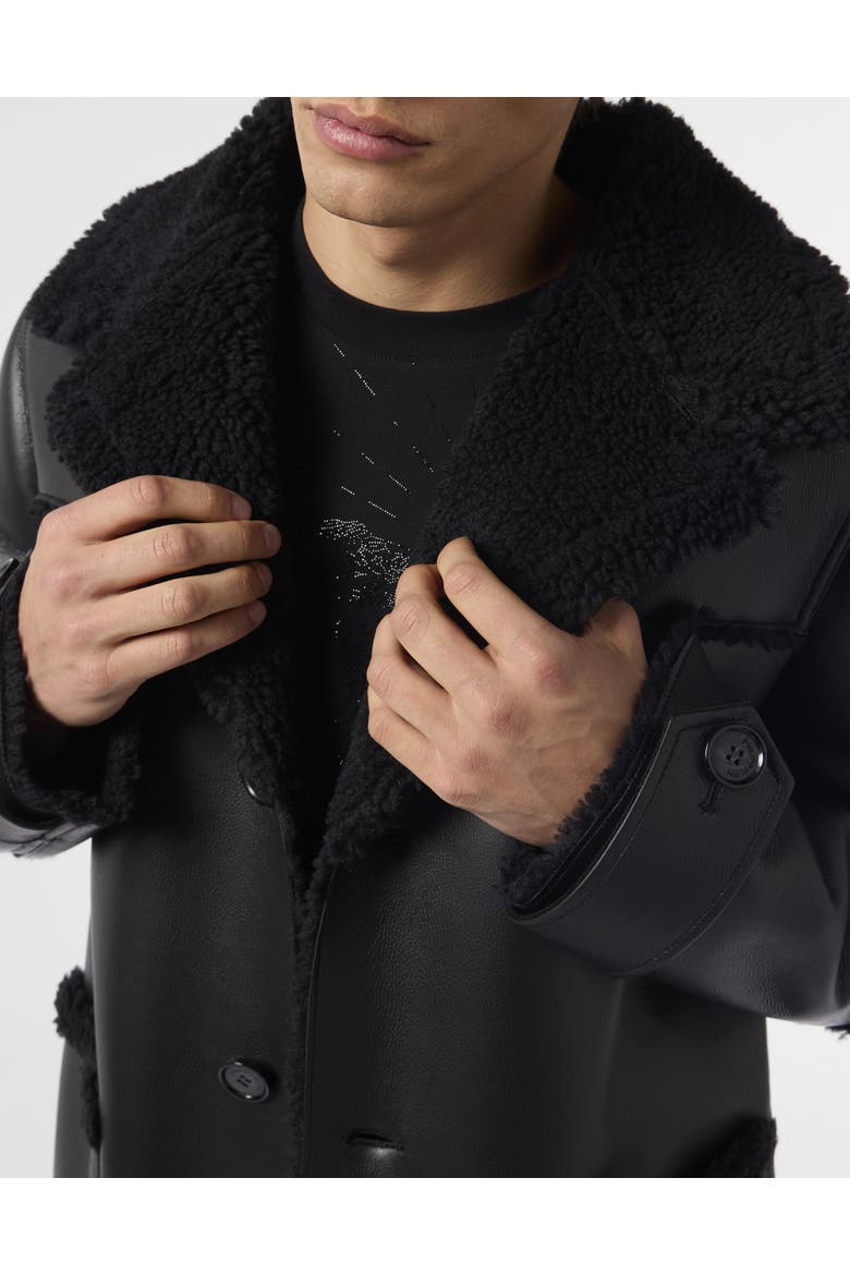 Long Eco Shearling Jacket Men, Alternate, color, black