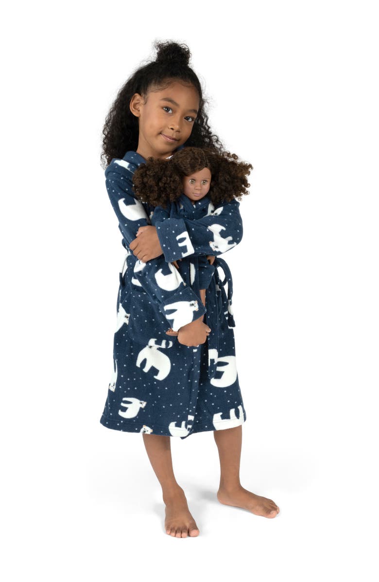 Leveret Girls Fleece Hooded Robe with Matching Doll Robe, Main, color, Polar Bear