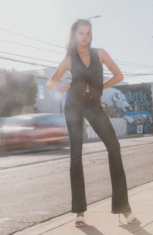 Kancan Trisha Mid Rise Classic Flare Jeans In Dark Wash