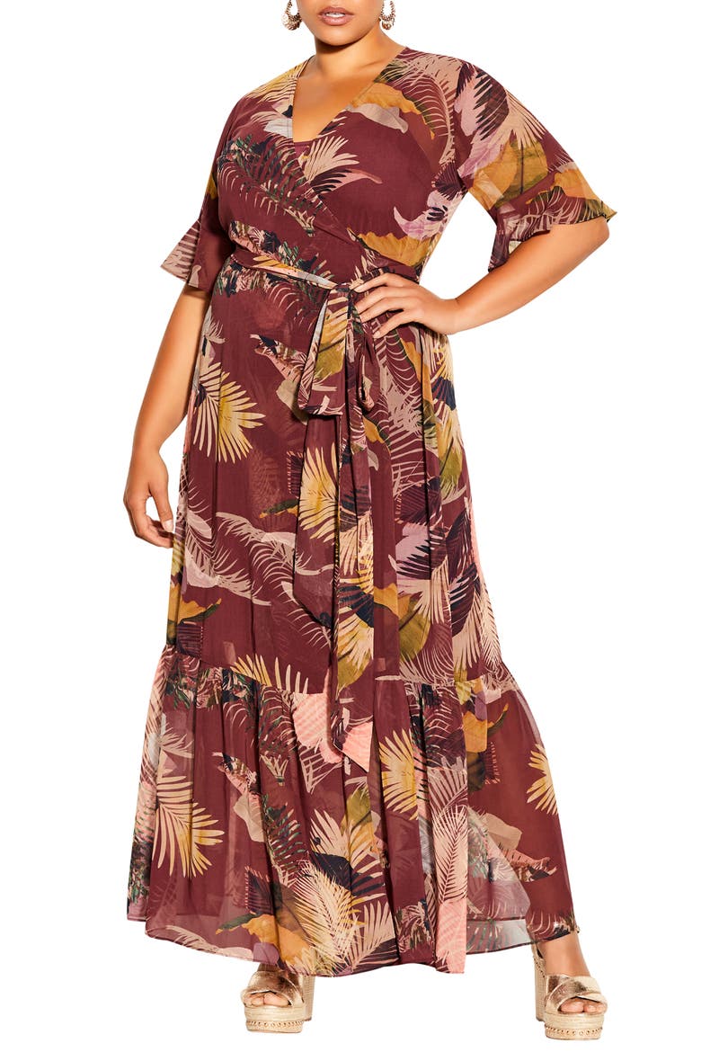 Tropical Heat Floral Print Wrap Maxi Dress, Main, color, TROPICAL HEAT