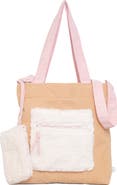 mimish Kids' Colorblock Corduroy & Faux Shearling Tote