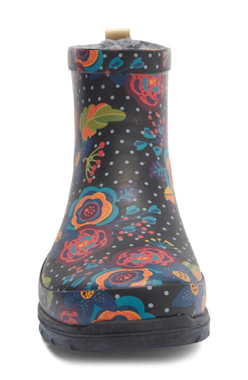 Western Chief Boho Bloom Faux Fur Lined Short Rain Boot In Black