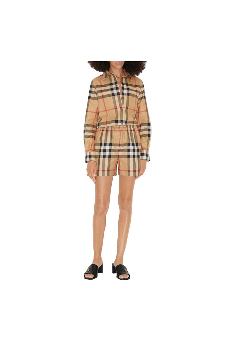 Check Cotton Shorts, Main, color, Archive beige