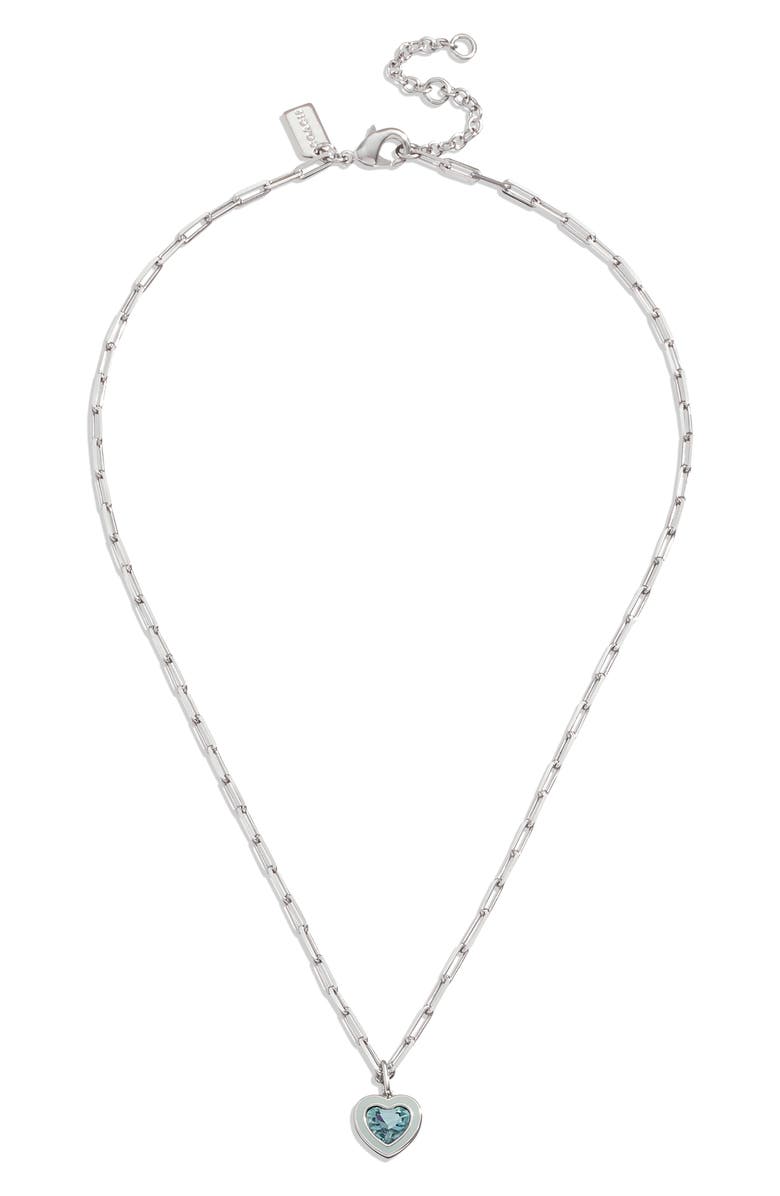 COACH Heart Crystal Pendant Necklace, Alternate, color, Blue/ Rhodium