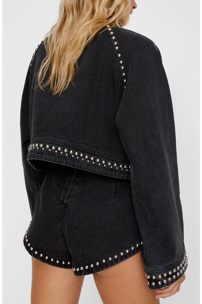 Heart Studded Crop Denim Jacket, Alternate, color, WASHED BLACK