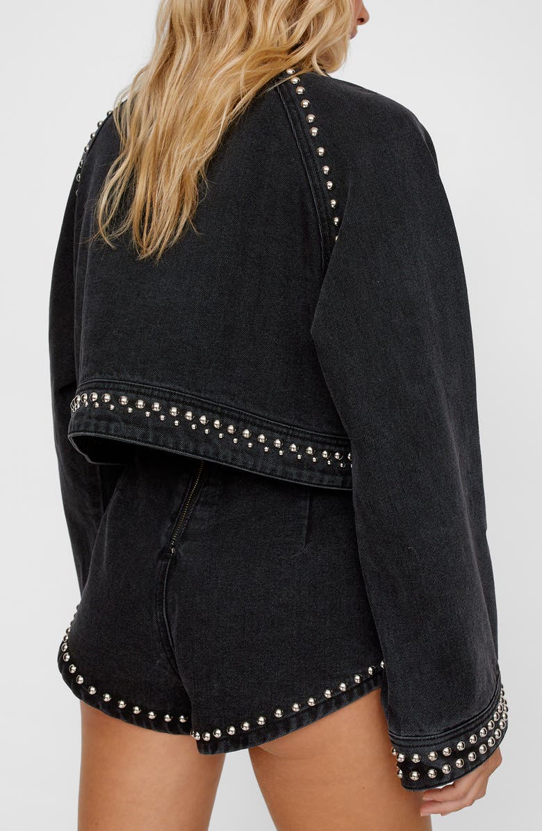 NASTY GAL Heart Studded Crop Denim Jacket, Alternate, color, 