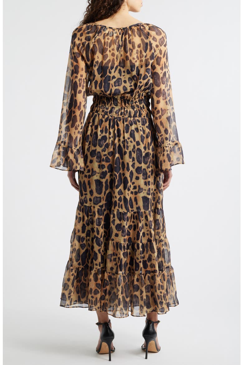 Smocked Bell Sleeve Maxi Dress, Alternate, color, BLACK LEOPARD