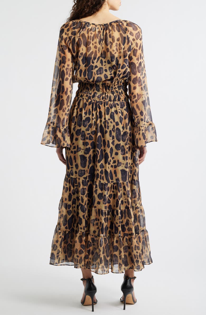 MELLODAY Smocked Bell Sleeve Maxi Dress, Alternate, color, Black Leopard