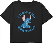 Lilo & Stitch Girls' I Don't Do Mornings Stitch Distressed Graphic Cropped T-Shirt