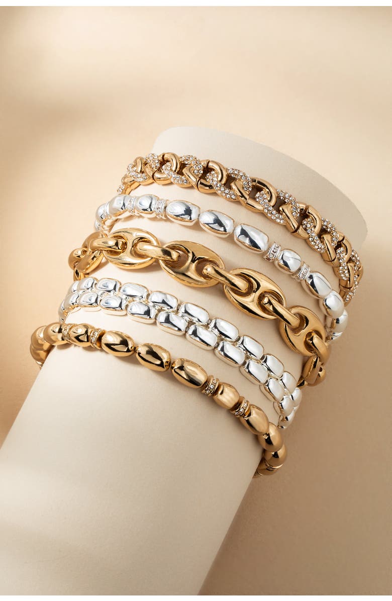 Alex and Ani Pave Curb Chain Stretch Bracelet, Alternate, color, Silver