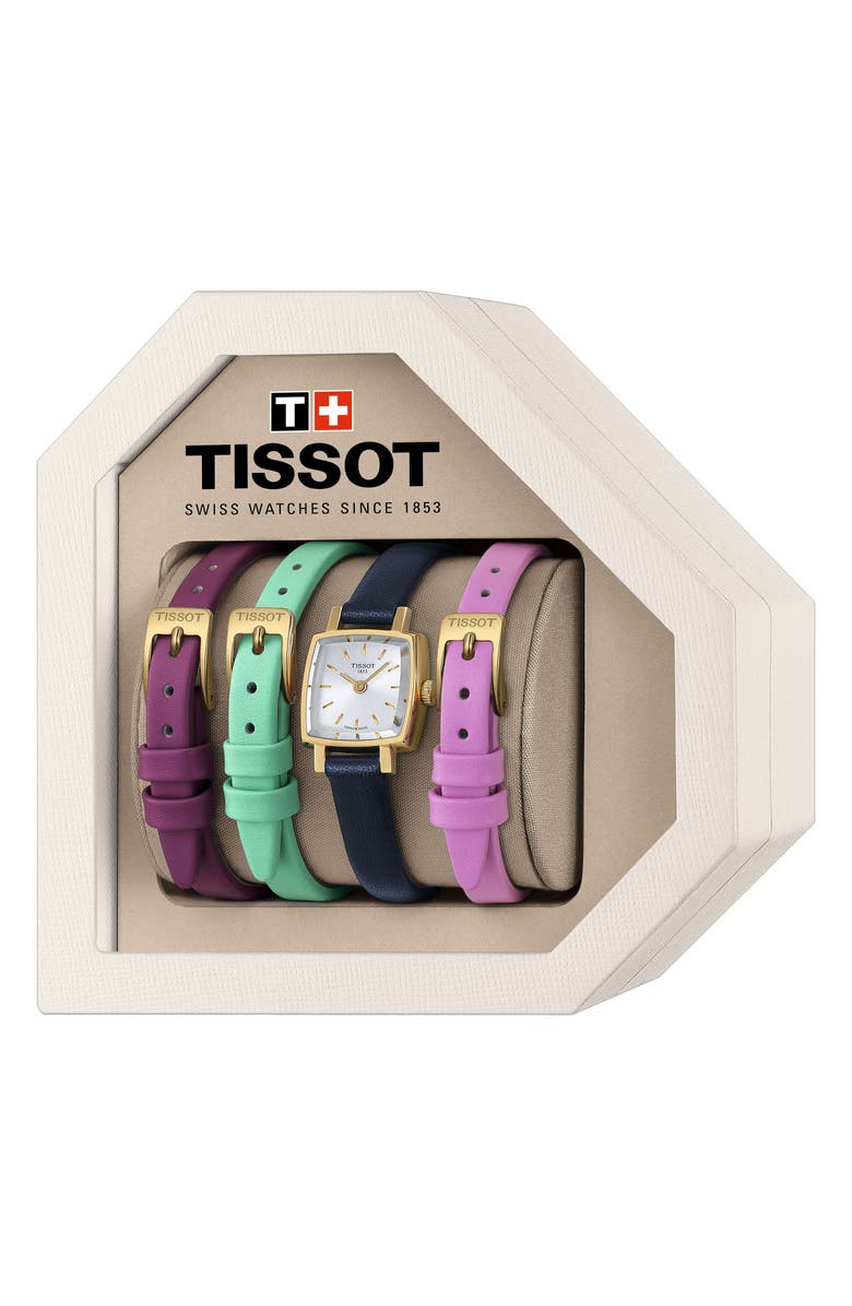 Tissot Lovely Summer Leather Strap Square Watch & Interchangeable Straps Set, 20mm, Alternate, color, Silver