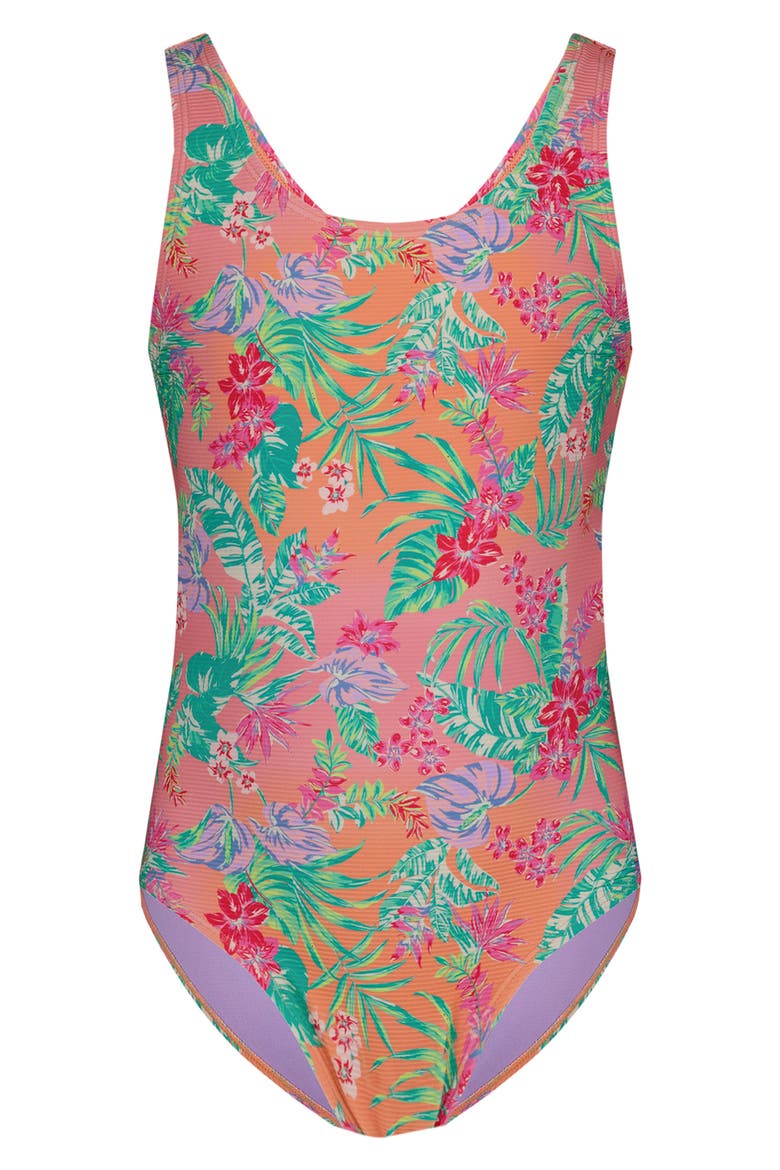 Kids' Coastal Breeze Cutout Rib One-Piece Swimsuit, Main, color, PEACH PINK
