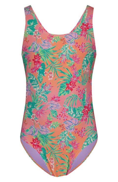 Kids' Coastal Breeze Cutout Rib One-Piece Swimsuit (Big Kid)