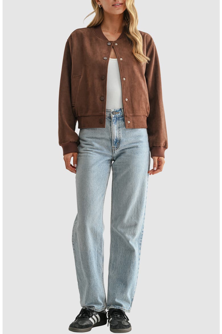 Faux Suede Bomber Jacket, Alternate, color, BROWN