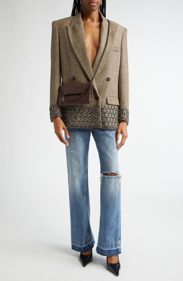 Stella McCartney Crystal Cage Oversize Herringbone Wool Blend Blazer, Alternate, color, 