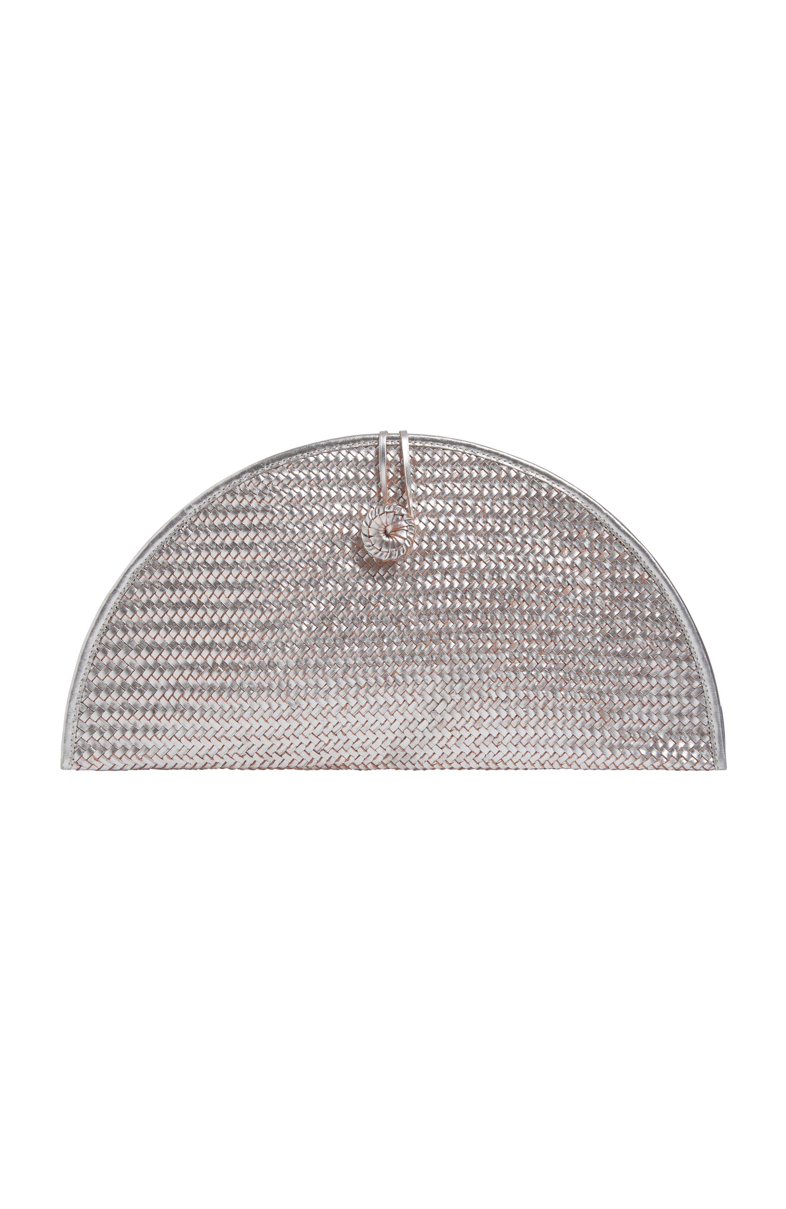 Adriana Castro La Barca Handwoven Leather Clutch in Silver 