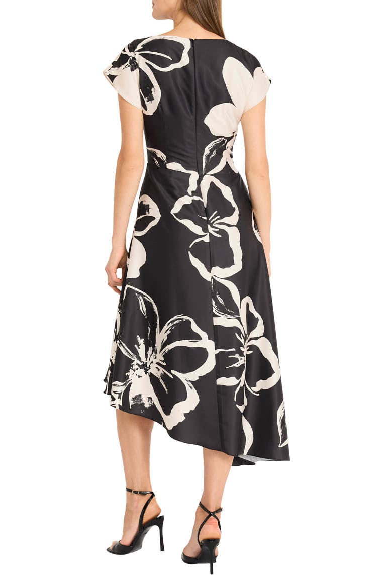 Asymmetric Hem Midi Dress, Alternate, color, BLACK/ CREAM