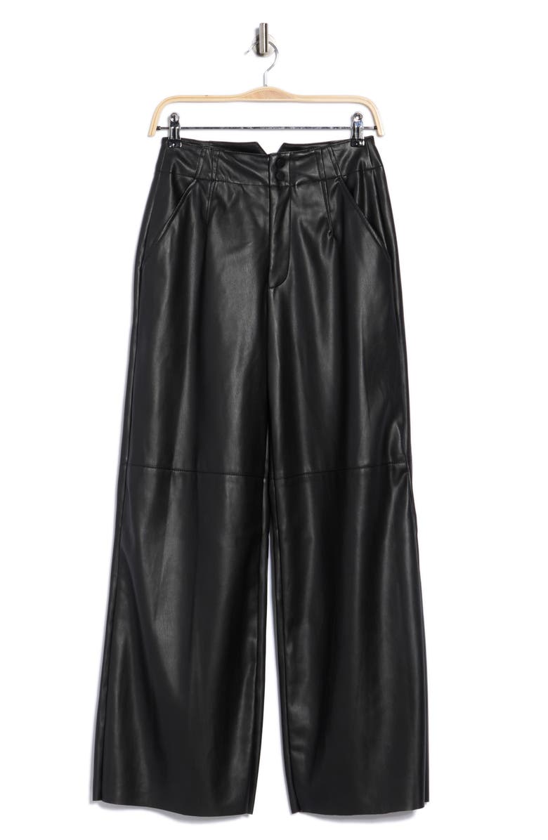 DKNY Jeans Faux Leather Wide Leg Pants, Alternate, color, Black