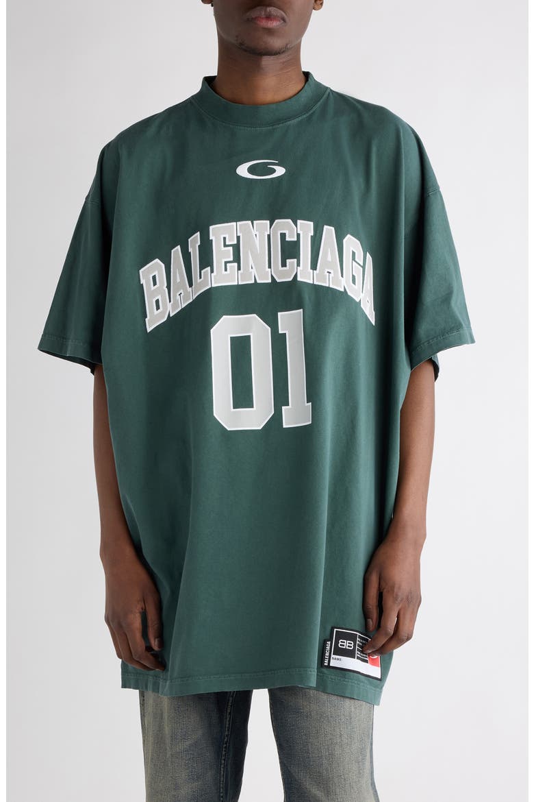 Jersey Oversize Cotton T-Shirt, Main, color, 6399 DARK GREEN/ LIGHT GRY