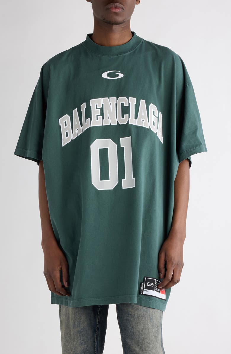 Balenciaga Jersey Oversize Cotton T-Shirt, Main, color, 6399 Dark Green/ Light Gry