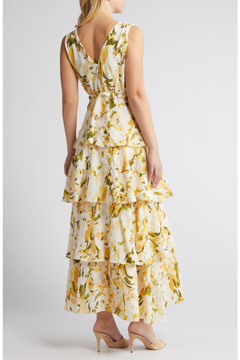 Floral Tiered Maxi Dress, Alternate, color, GREEN- YELLOW KEYS ABSTRACT