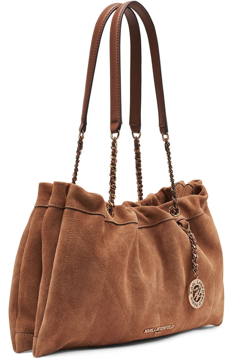 KARL LAGERFELD PARIS Amandine Suede Shoulder, Alternate, color, Cognac