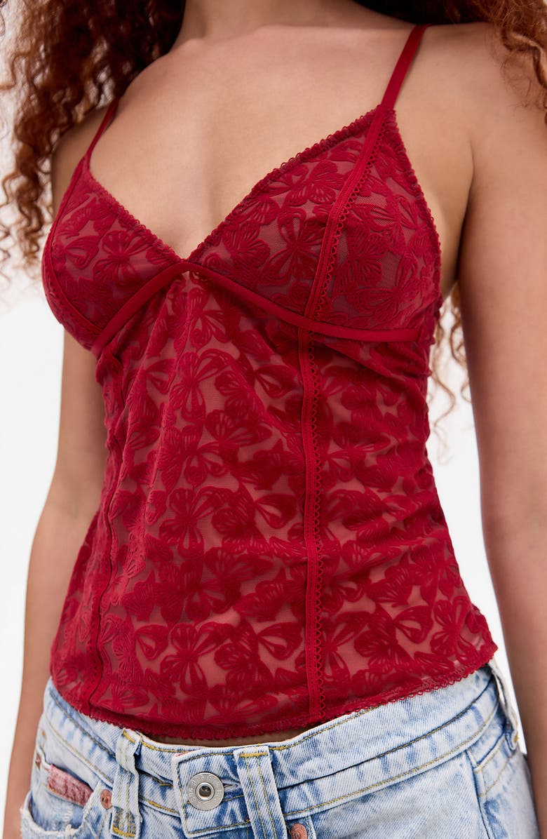 BDG Urban Outfitters Je'Taime Flocked Velvet Camisole, Alternate, color, Red